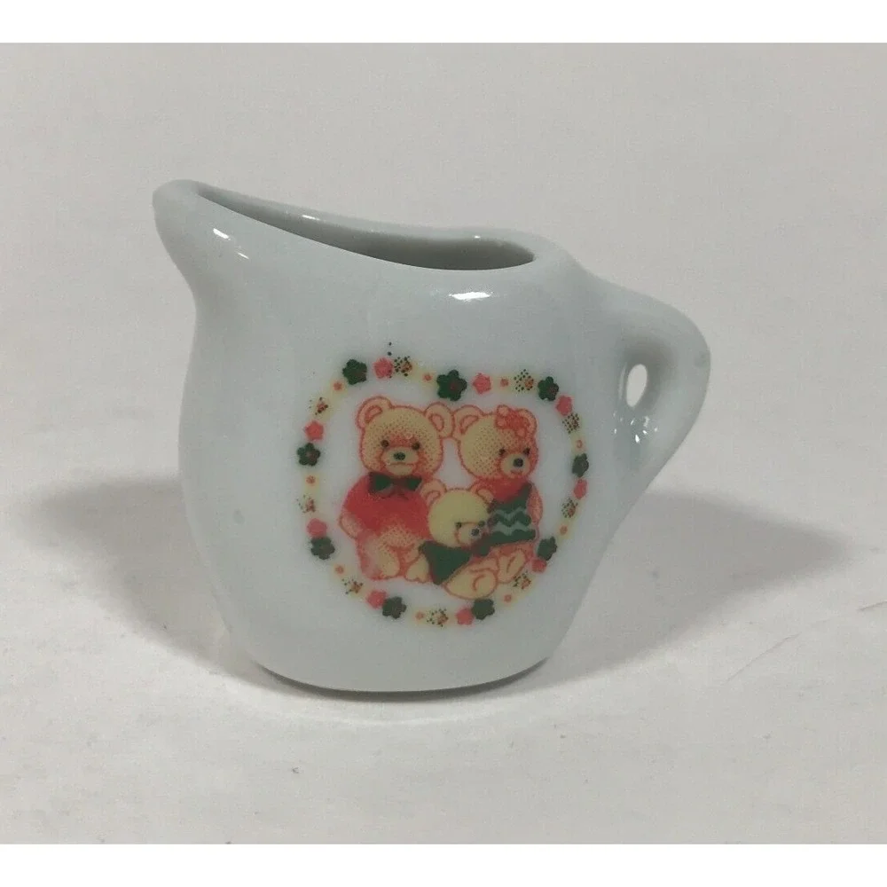 Vintage Miniature Ceramic Teddy Bear Tea Set 13pc Dollhouse Cups Saucers Creamer